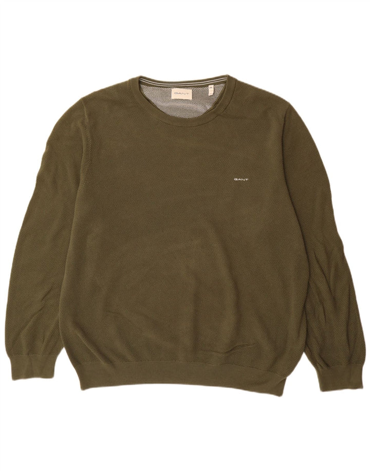 Gant Herren-Pullover mit Rundhalsausschnitt, 2XL, Khaki, Baumwolle