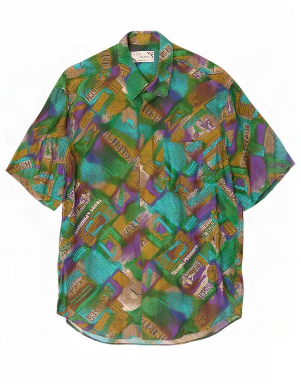 West Coast Herren Grafik-Kurzarmhemd XL Grün Patchwork Viskose