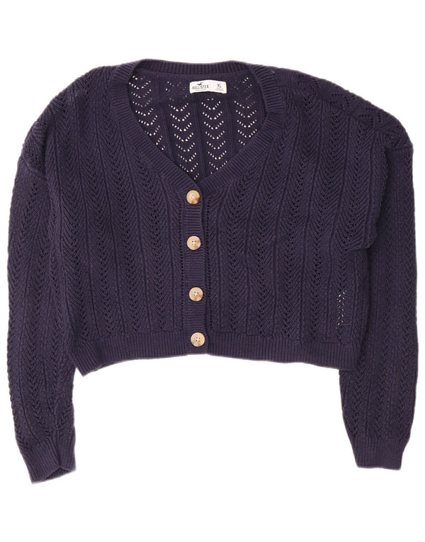 Hollister Damen Crop Cardigan Pullover UK 18 XL Marineblau Baumwolle