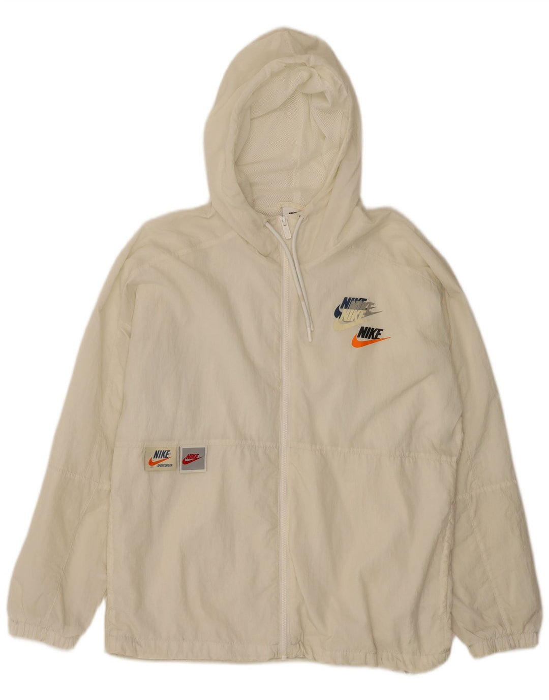 NIKE Herren-Trainingsanzug mit grafischer Kapuze, Jacke, Größe S, gebrochenes weißes Nylon