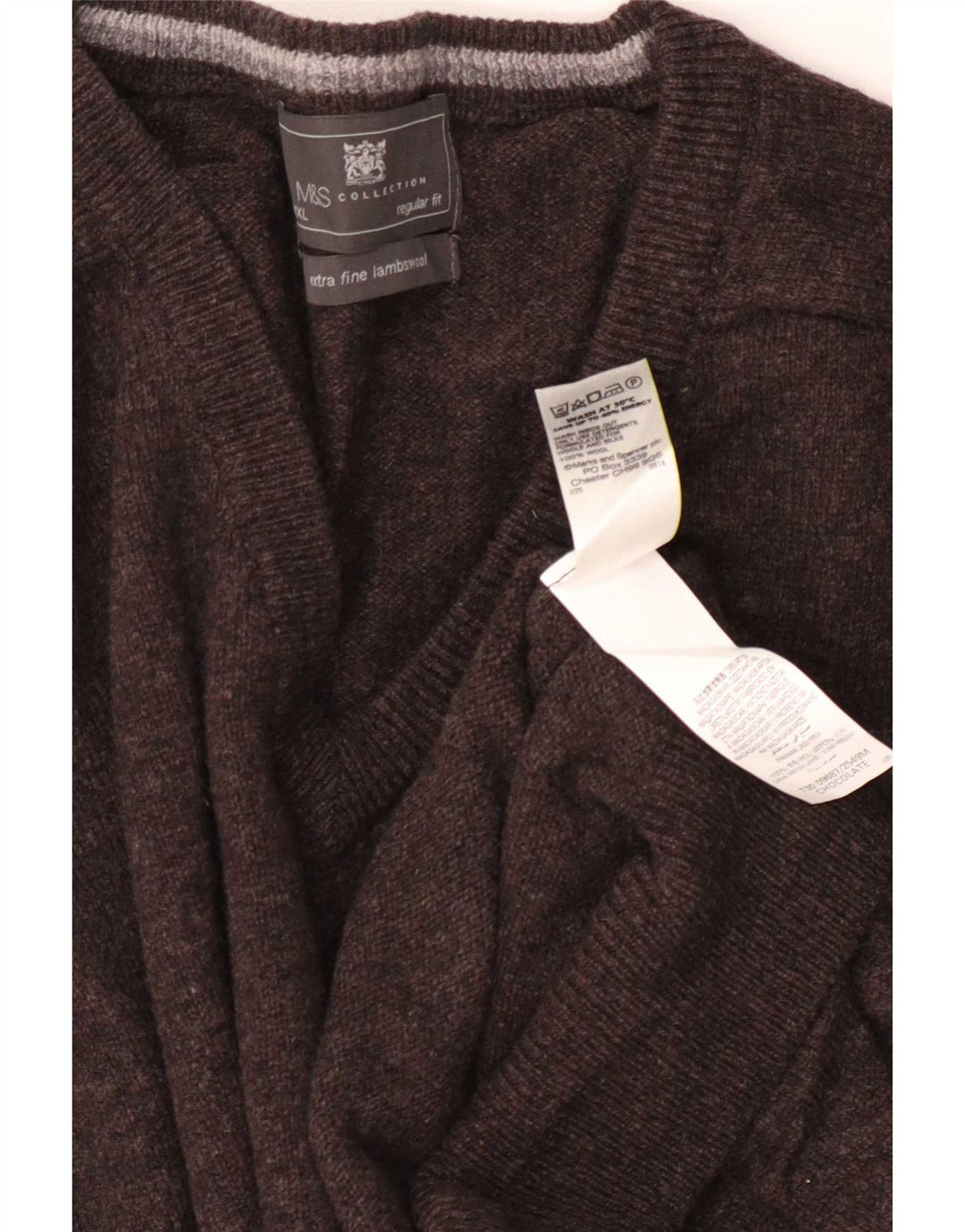 Marks & Spencer Herren-Pullover, reguläre Passform, V-Ausschnitt, 3XL, braune Wolle