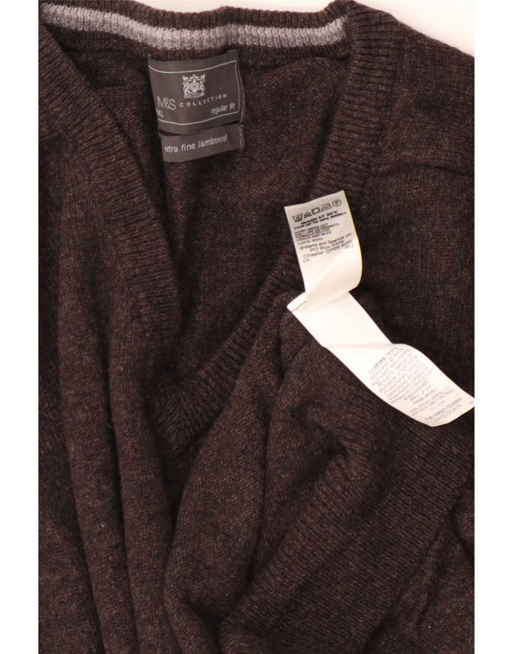 Marks & Spencer Herren-Pullover, reguläre Passform, V-Ausschnitt, 3XL, braune Wolle