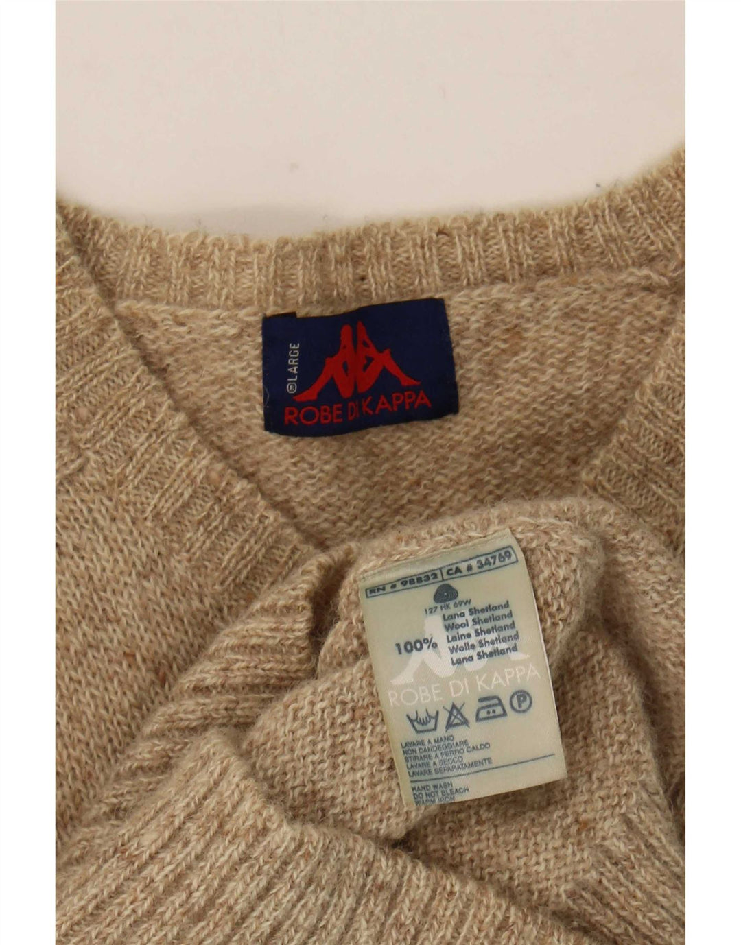 Kappa Herren-Pullover mit V-Ausschnitt, groß, beige gesprenkelte Wolle