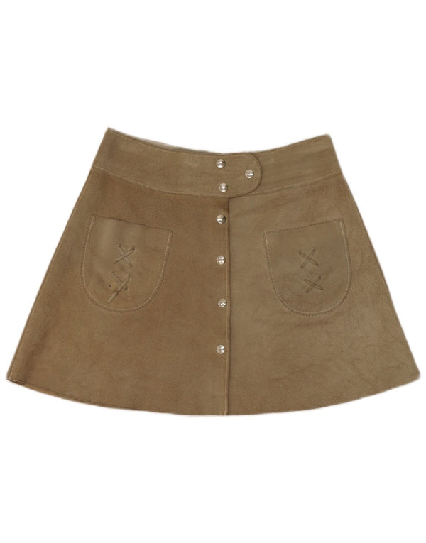 Vintage Damen Wildleder Minirock W28 Medium Khaki Leder