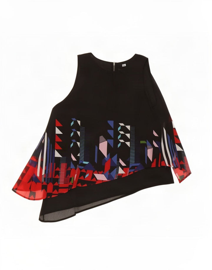 Desigual Damen Asymmetrisches Blusenoberteil UK 14 Großes schwarzes geometrisches Polyester