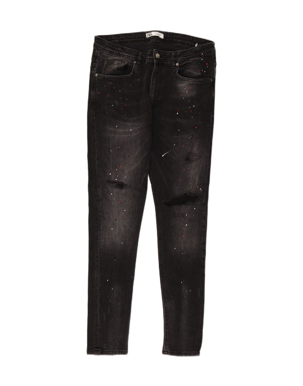 Zara Herren Distressed Super Skinny Jeans EU 46 XL W36 L32 Grau gefleckt