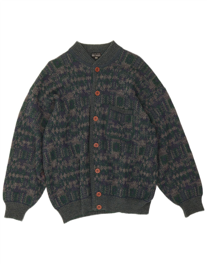 Walbusch Herren-Cardigan-Pullover IT 50 mittelgrüne geometrische Wolle