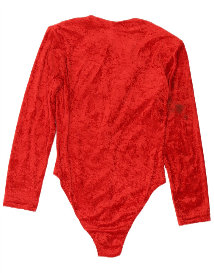 Vintage Damen Samt Bodysuit UK 14 Mittelrote Baumwolle