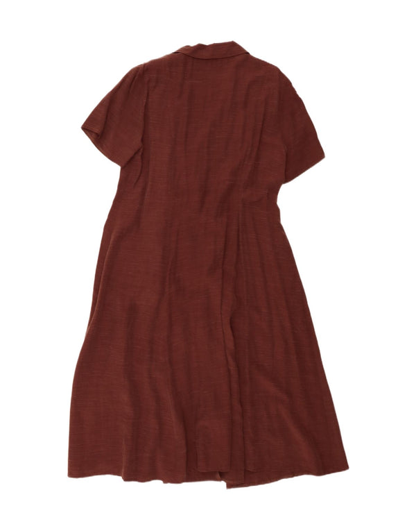 Vintage Womens Short Sleeves Shirt Dress EU 44 XL Brown Viscose