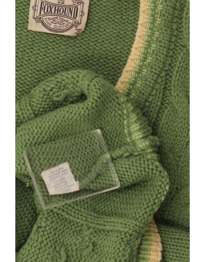 Foxhound Herren-Pullover mit grafischem V-Ausschnitt, XL, grün gestreift, Wolle