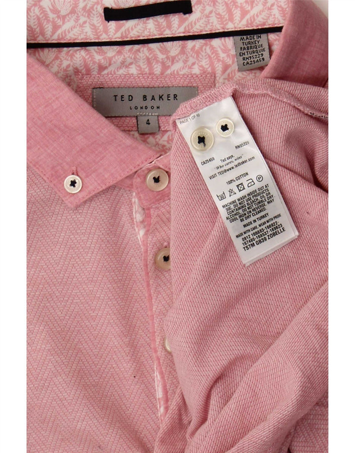 Ted Baker Herren-Poloshirt, Größe 4, groß, rosa Chevron-Baumwolle