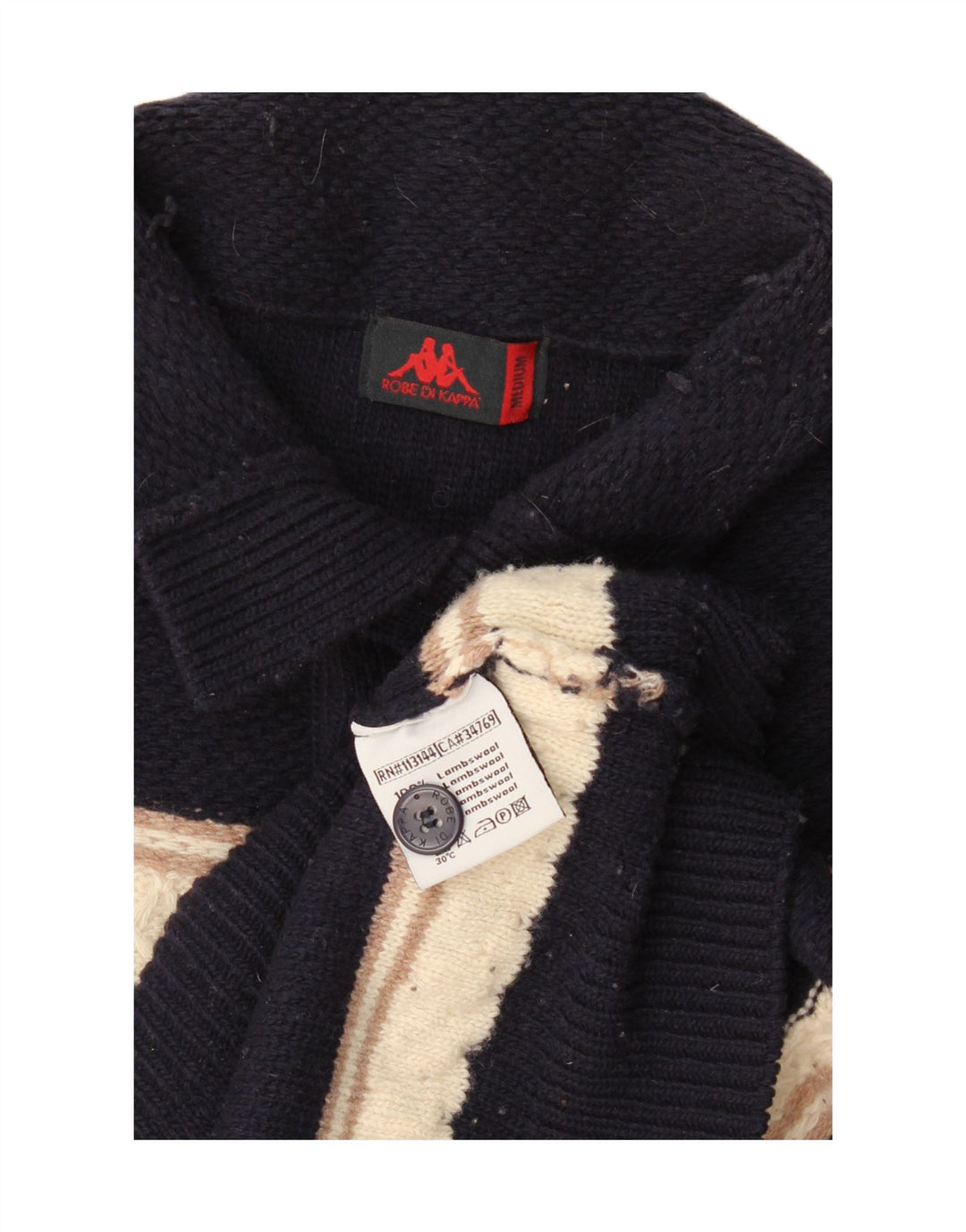 Kappa Herren-Pullover mit Knopfkragen, mittlere marineblaue gestreifte Lammwolle