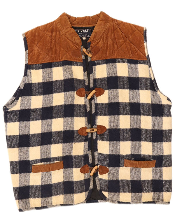 Vintage Herren Duffle Gilet UK 40 Große marineblau karierte Baumwolle