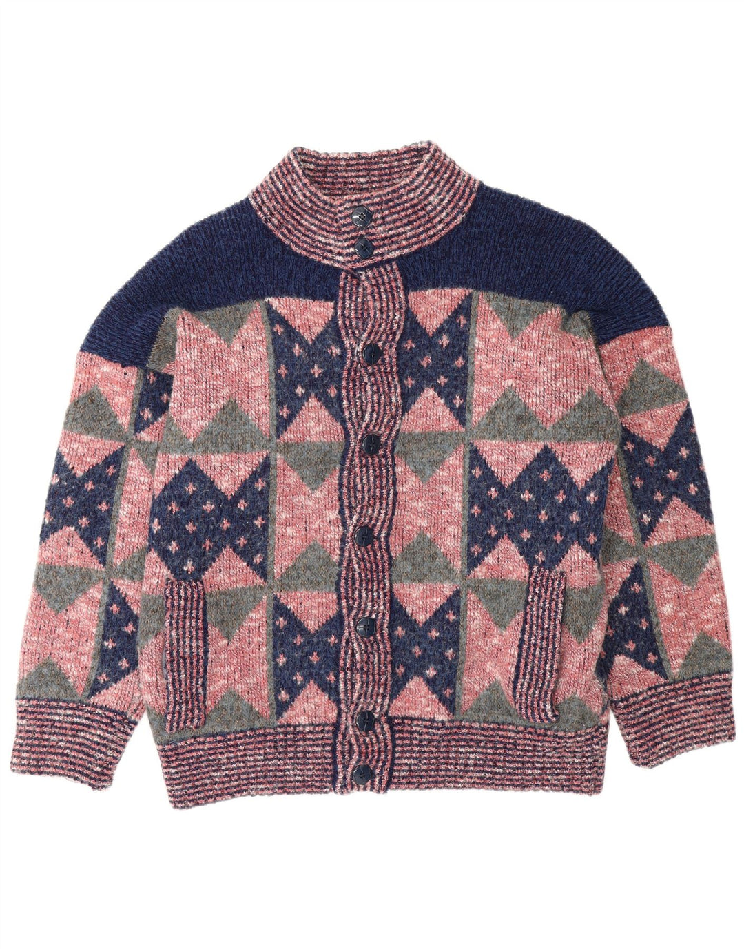 Vintage Herren Cardigan Pullover Mittelrosa Geometrisch