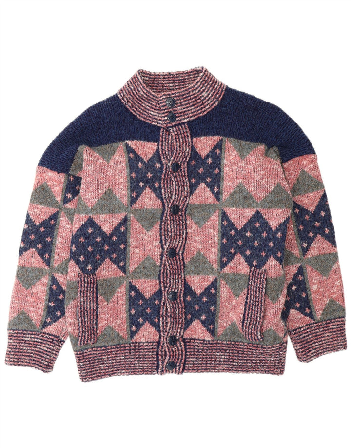 Vintage Herren Cardigan Pullover Mittelrosa Geometrisch