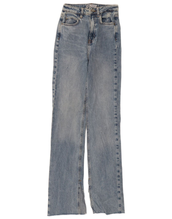 Zara Damen-Jeans mit hoher Taille, gerade, EU 32, 2XS, W22, L32, blaue Baumwolle