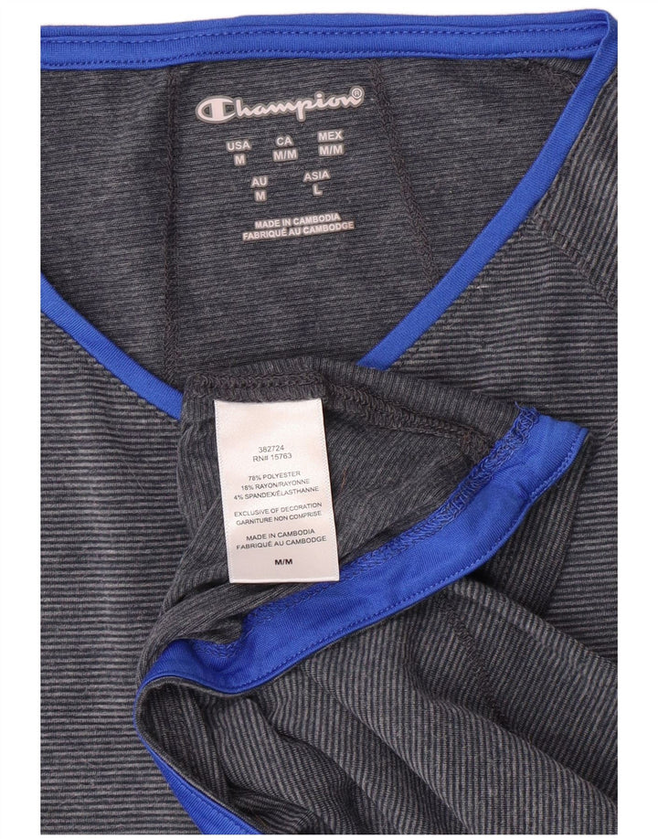 Champion Damen Top Langarm UK 12 Mittelblaues Nadelstreifen-Polyester