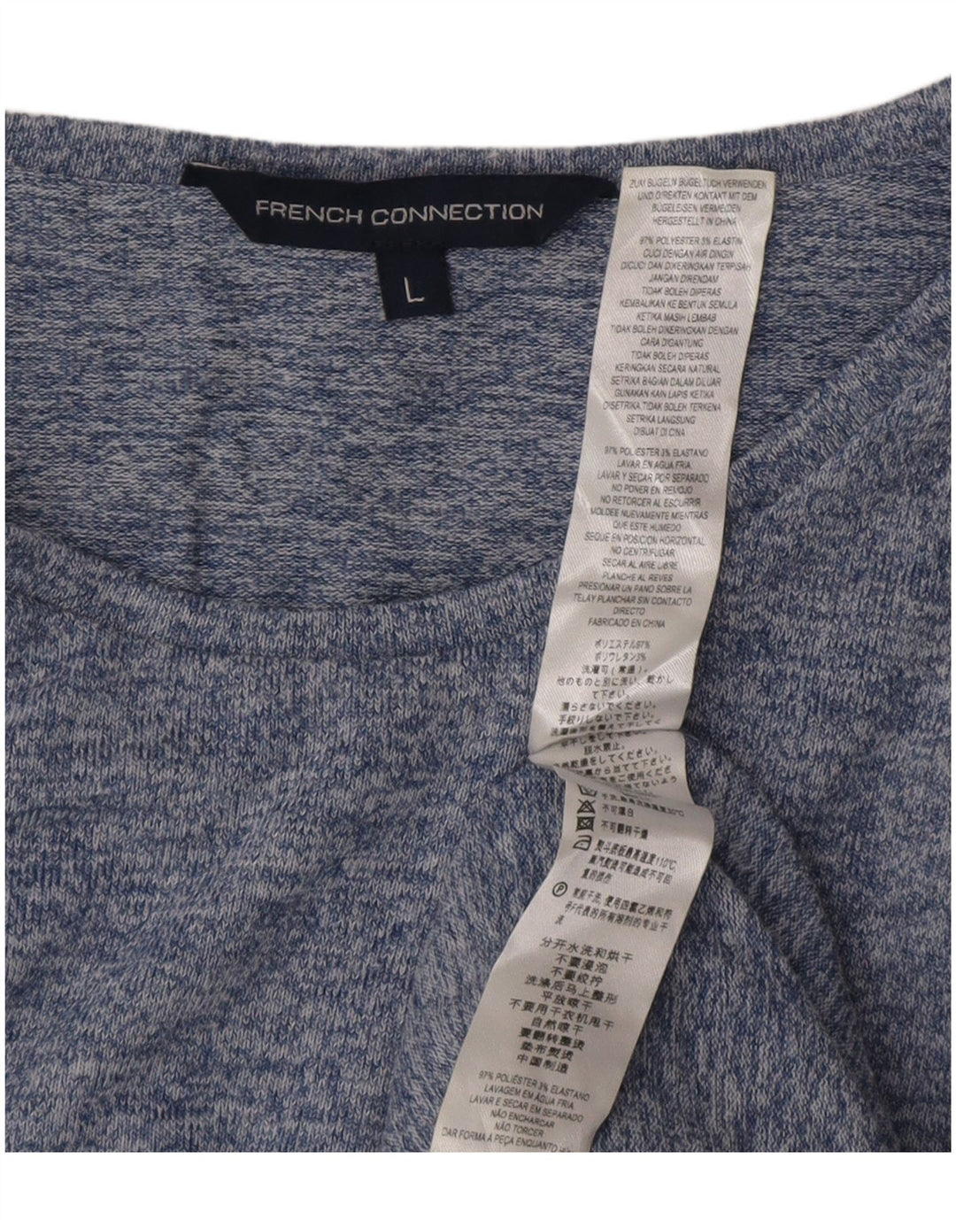 French Connection Damen-Oberteil, langärmelig, UK-Größe 44, Größe L, blau geflecktes Polyester