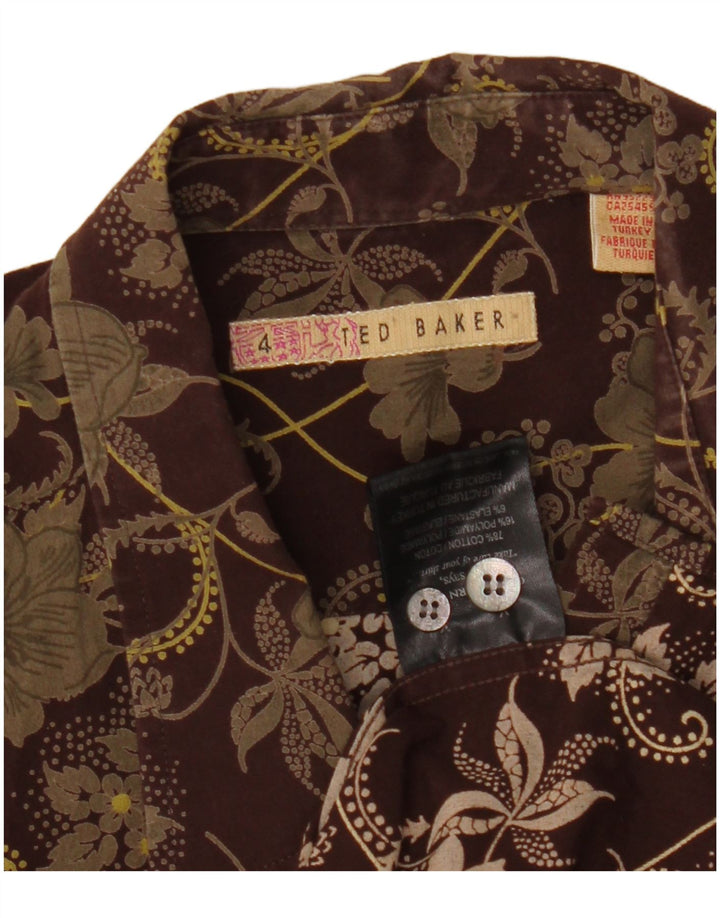 Ted Baker Herrenhemd, Größe 4, groß, braun, geblümt, Baumwolle