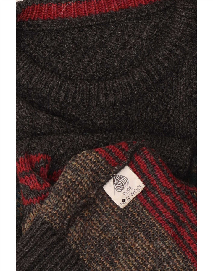Vintage Herren Rundhalspullover XL Grau Fair Isle Wolle
