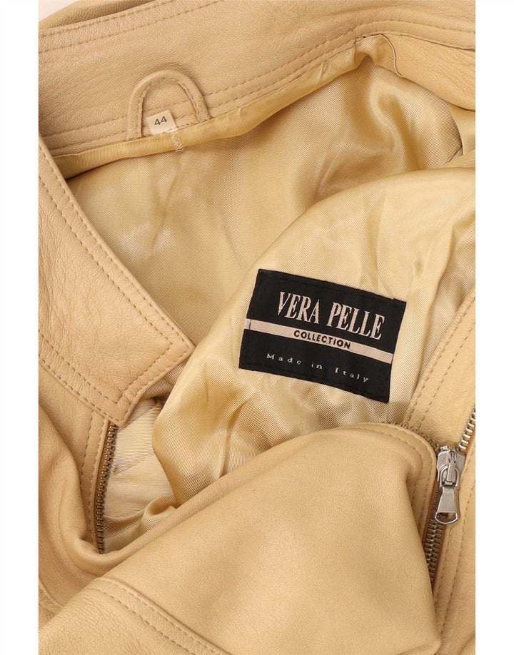 Vintage Damen Crop Lederjacke IT 44 Medium Beige Leder