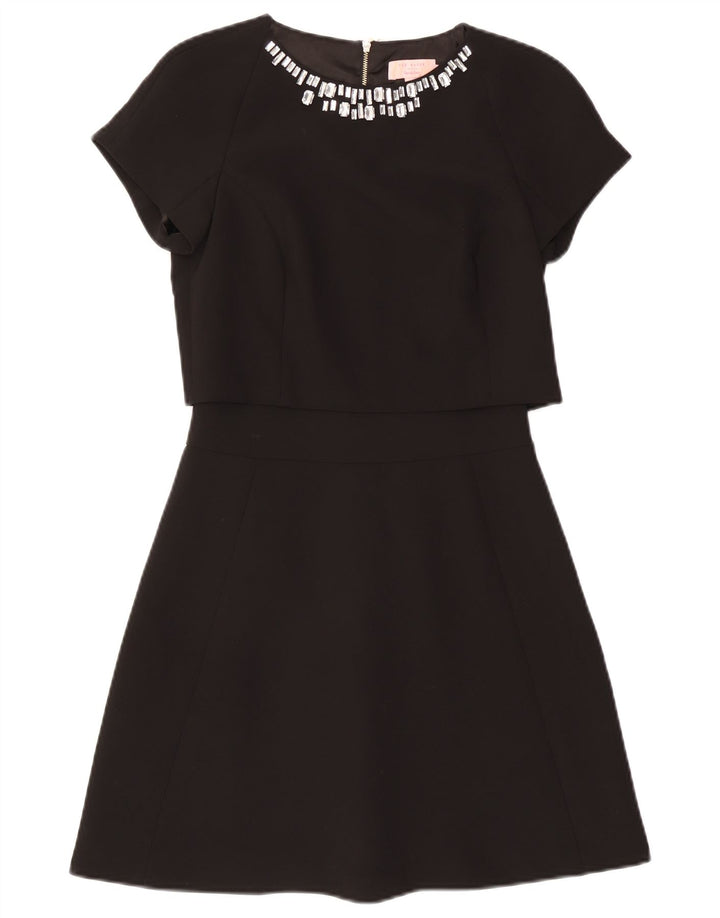 Ted Baker Damen-A-Linien-Kleid, Größe 0 2XS, schwarzes Polyester