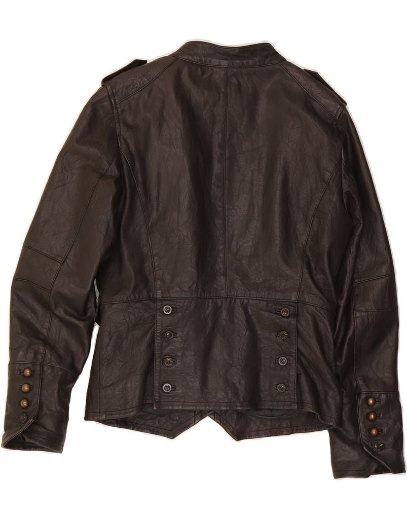 KOOKAI Womens Double Breasted Military Jacket Size 3 XS Brown Leather Vintage Kookai and Second-Hand Kookai from Messina Hembry 