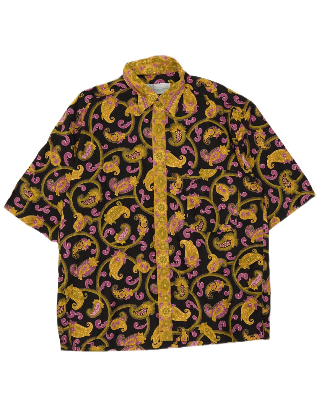 Vintage Herren Kurzarmhemd Mittelschwarz Paisley Baumwolle