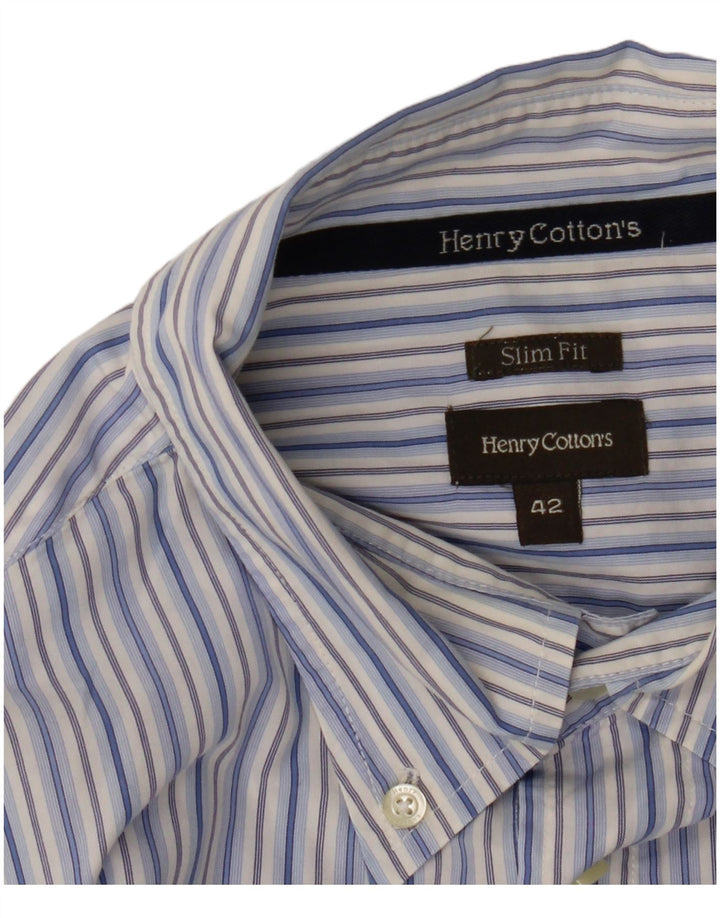 Henry Cottons Herren-Slim-Fit-Hemd, Größe 42, groß, blauer Nadelstreifen