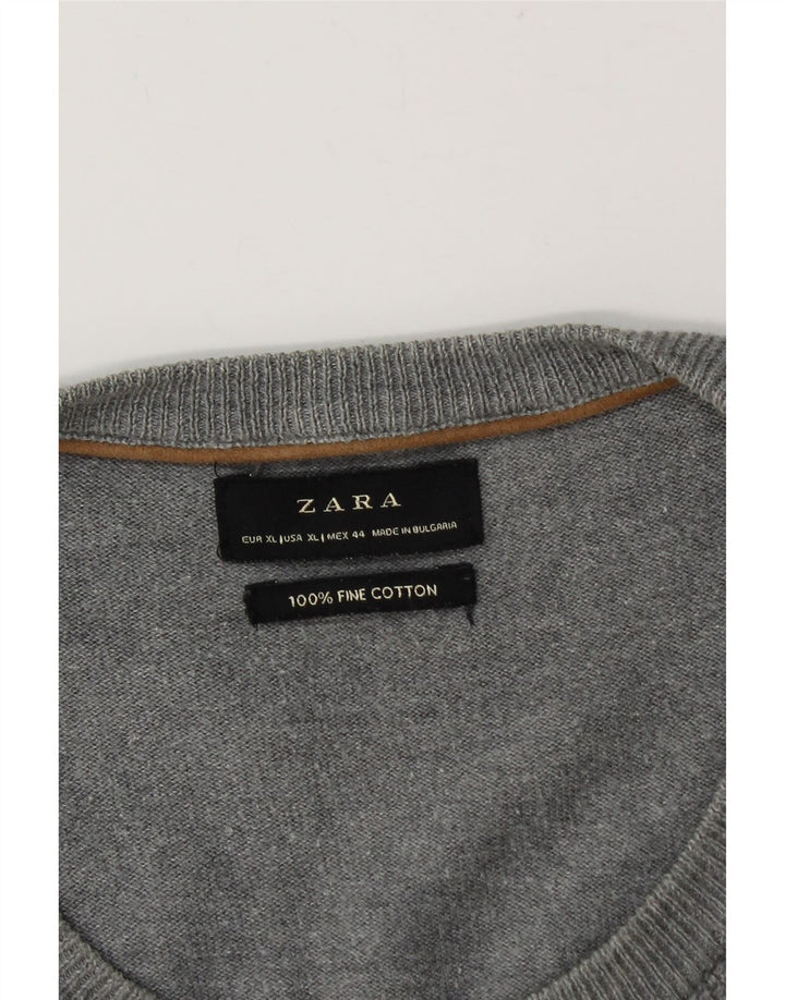 ZARA Herren-Pullover mit Rundhalsausschnitt, XL, graue Baumwolle