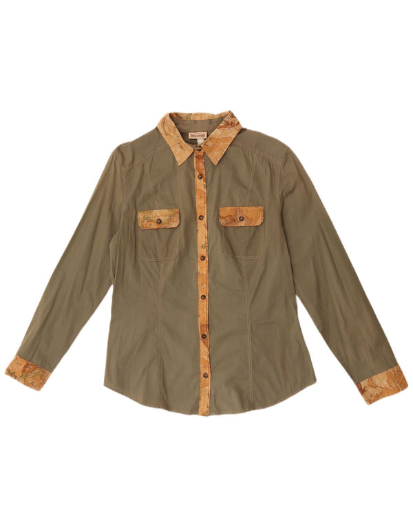 ALVIERO MARTINI Damen grafische Hemdbluse IT 46 Large Khaki Colourblock