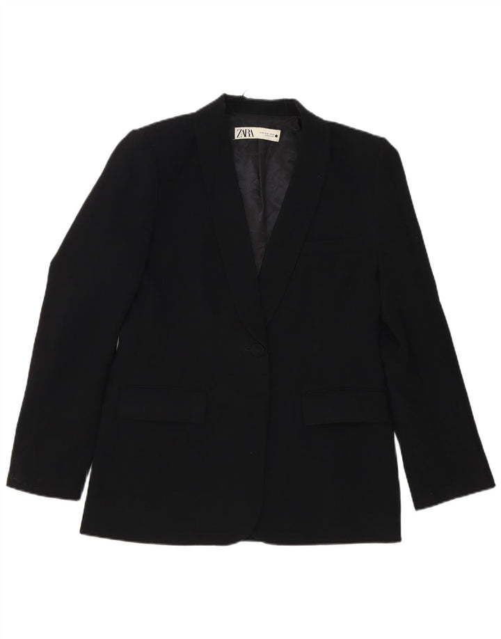 Zara Damen 1-Knopf-Blazerjacke UK 12 Mittelschwarzes Polyester
