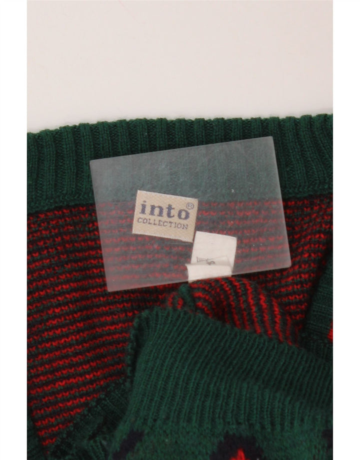 VINTAGE Herren-Pullover mit V-Ausschnitt, mittelgrüne Argyle-/Diamantwolle