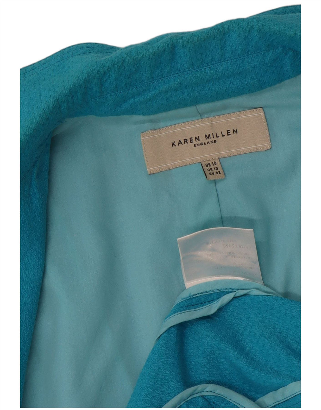 Karen Millen Damen 2-Knopf-Blazerjacke UK 14 mittelblaue Baumwolle