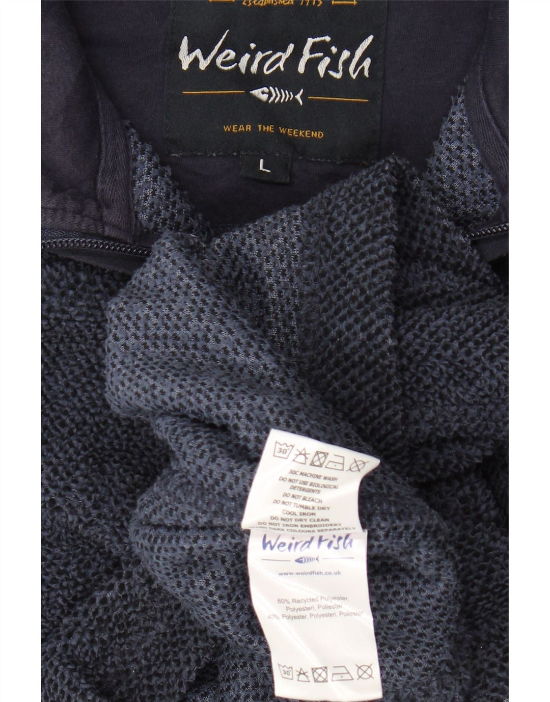 WEIRD FISH Herren-Sweatshirt mit Reißverschluss am Hals, groß, marineblaues Polyester