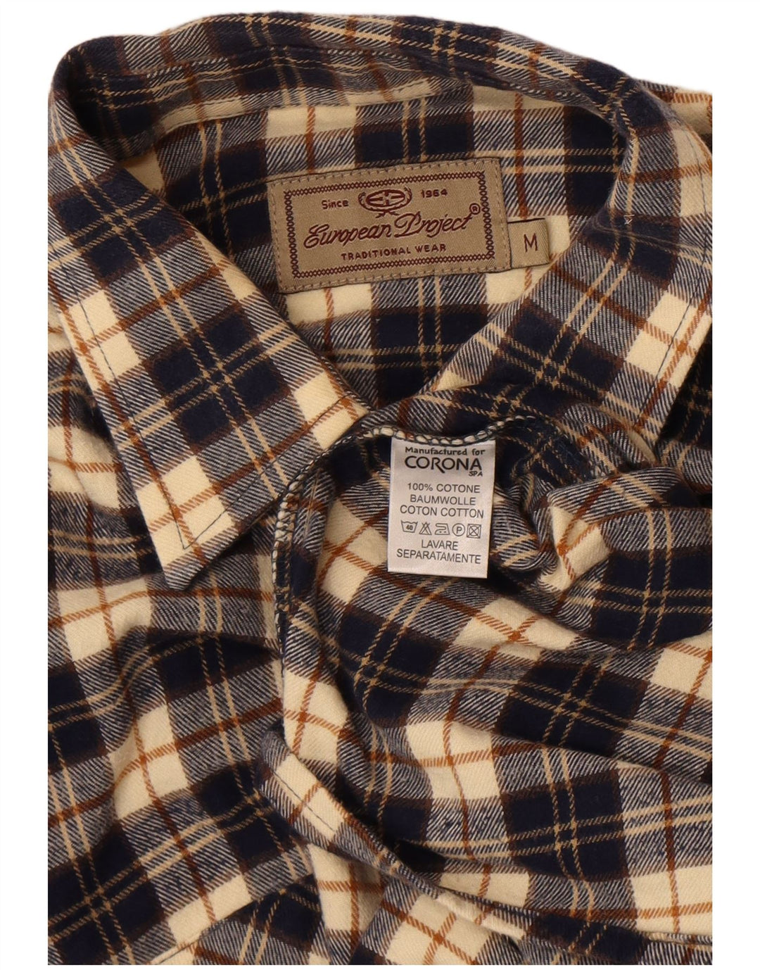 European Project Herren-Flanellhemd, mittelgroß, marineblau, kariert, Baumwolle