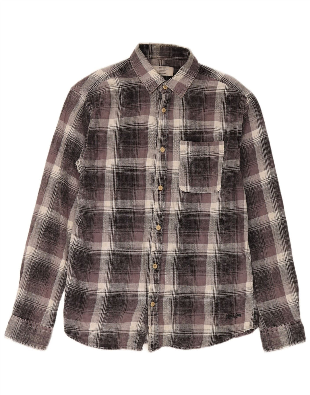 Jack & Jones Herren-Flanellhemd, klein, grau kariert, Baumwolle