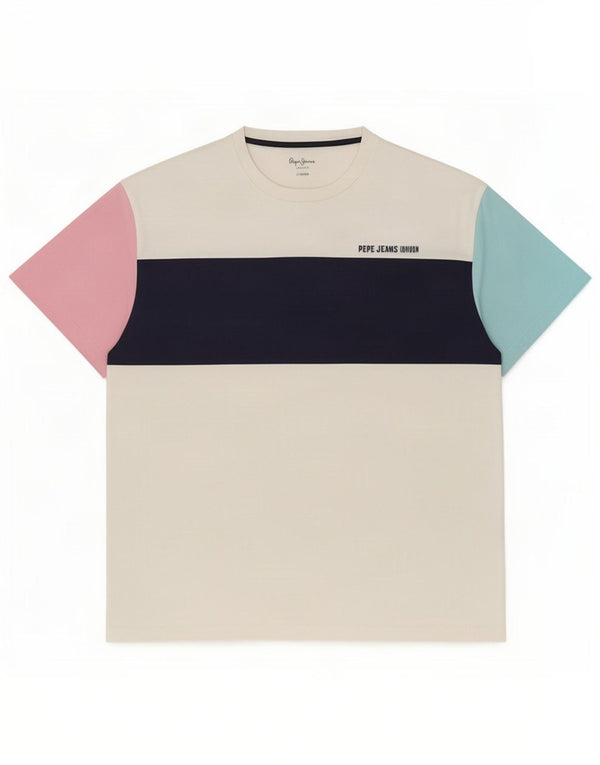 PEPE Jeans Herren Relaxed T-Shirt Top Large Weiß Colourblock