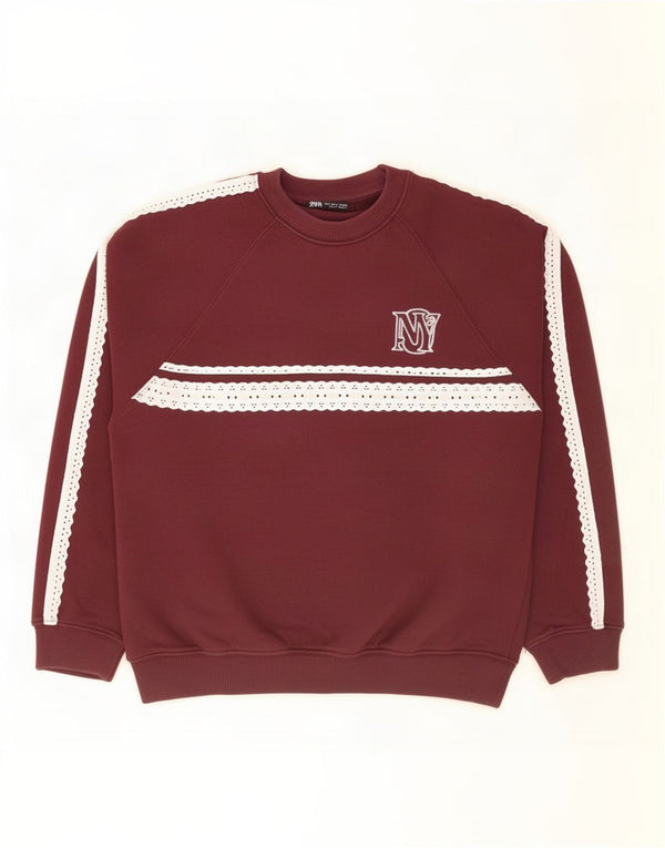 Übergroßer Sweatshirt-Pullover für Damen von Zara, Gr. 10, Klein, Kastanienbraun, Farbblock