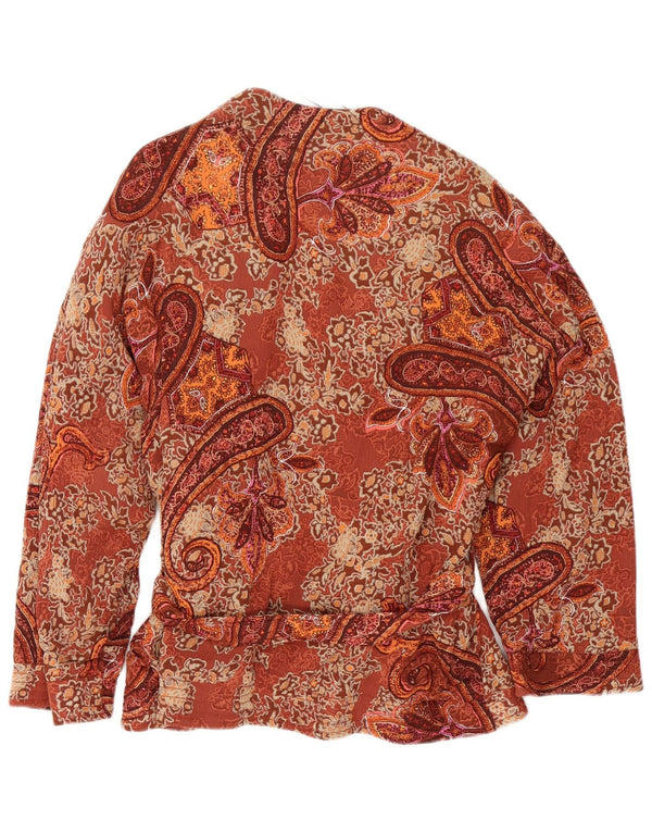 Zara Damen Langarm-Wickel-Cardigan-Oberteil UK 14 Mittelbraun Paisley