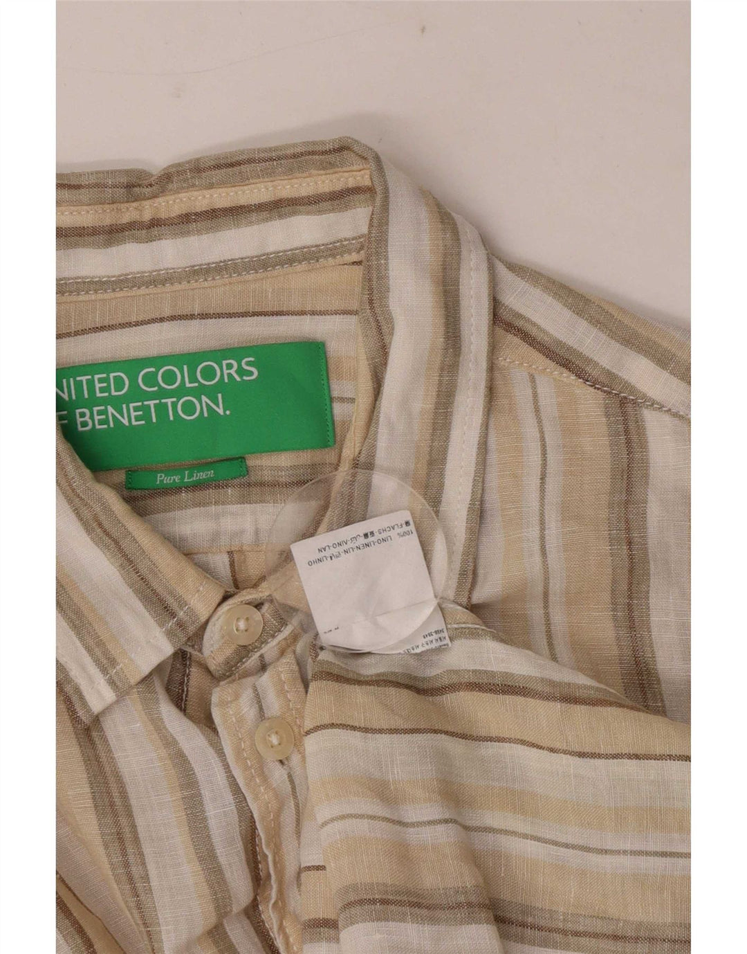 Benetton Herrenhemd Mittelbeige gestreiftes Leinen
