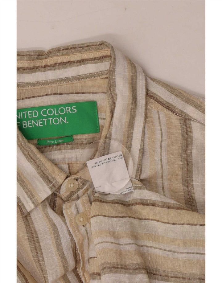 Benetton Herrenhemd Mittelbeige gestreiftes Leinen