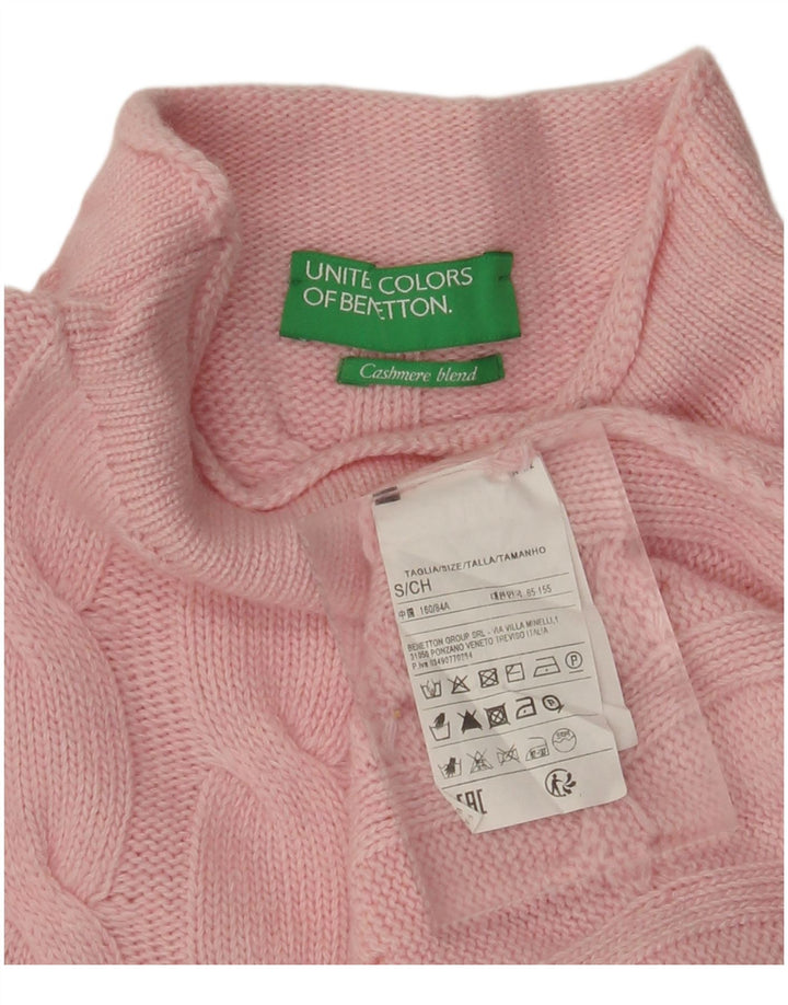 BENETTON Damen-Pullover mit Rollkragen, Gr. 10, klein, Rosa, Polyamid