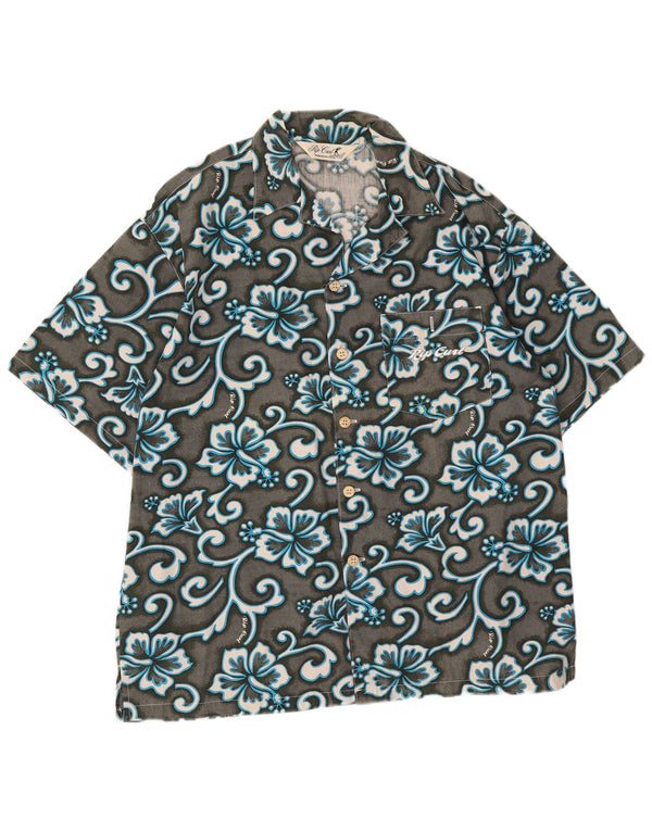 Rip Curl Herren-Kurzarmhemd, groß, grau, geblümt, hawaiianische Baumwolle