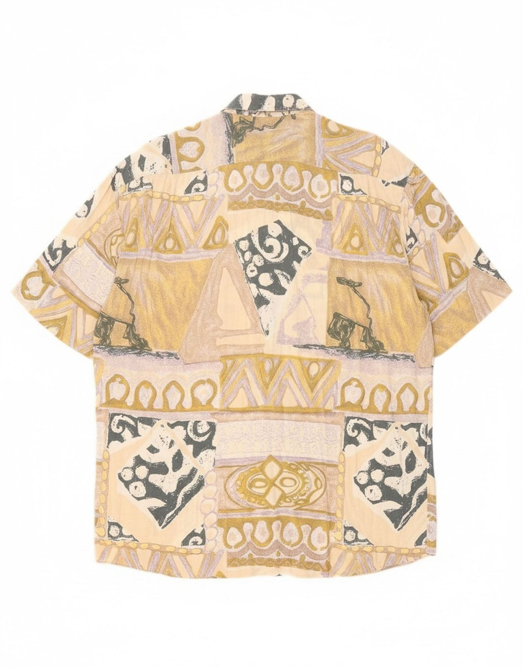 RODRIGO Mens Abstract Pattern Short Sleeve Shirt Size 18 45 2XL Beige