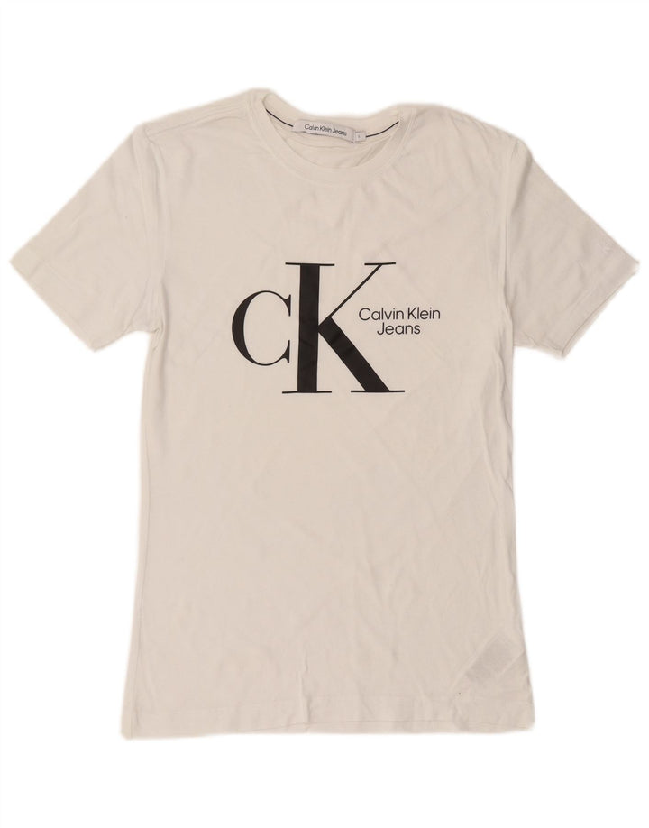 CALVIN KLEIN JEANS Herren-T-Shirt mit Grafik, Größe S, weiße Baumwolle