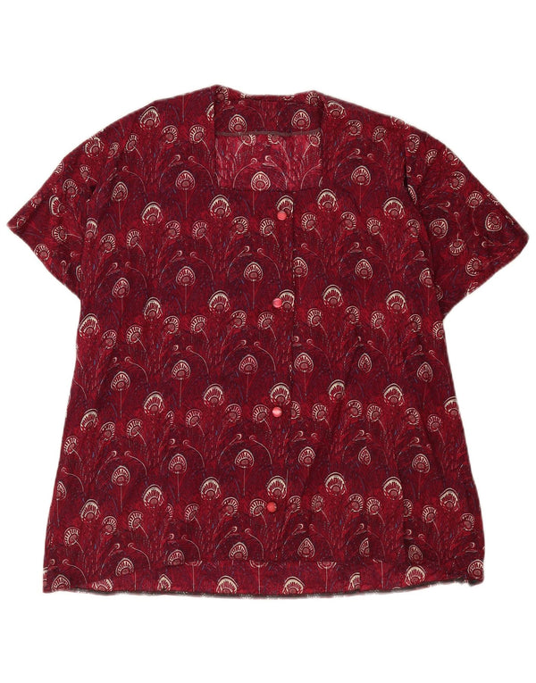 Vintage Damen Bluse mit abstraktem Muster UK 14 Large Burgund