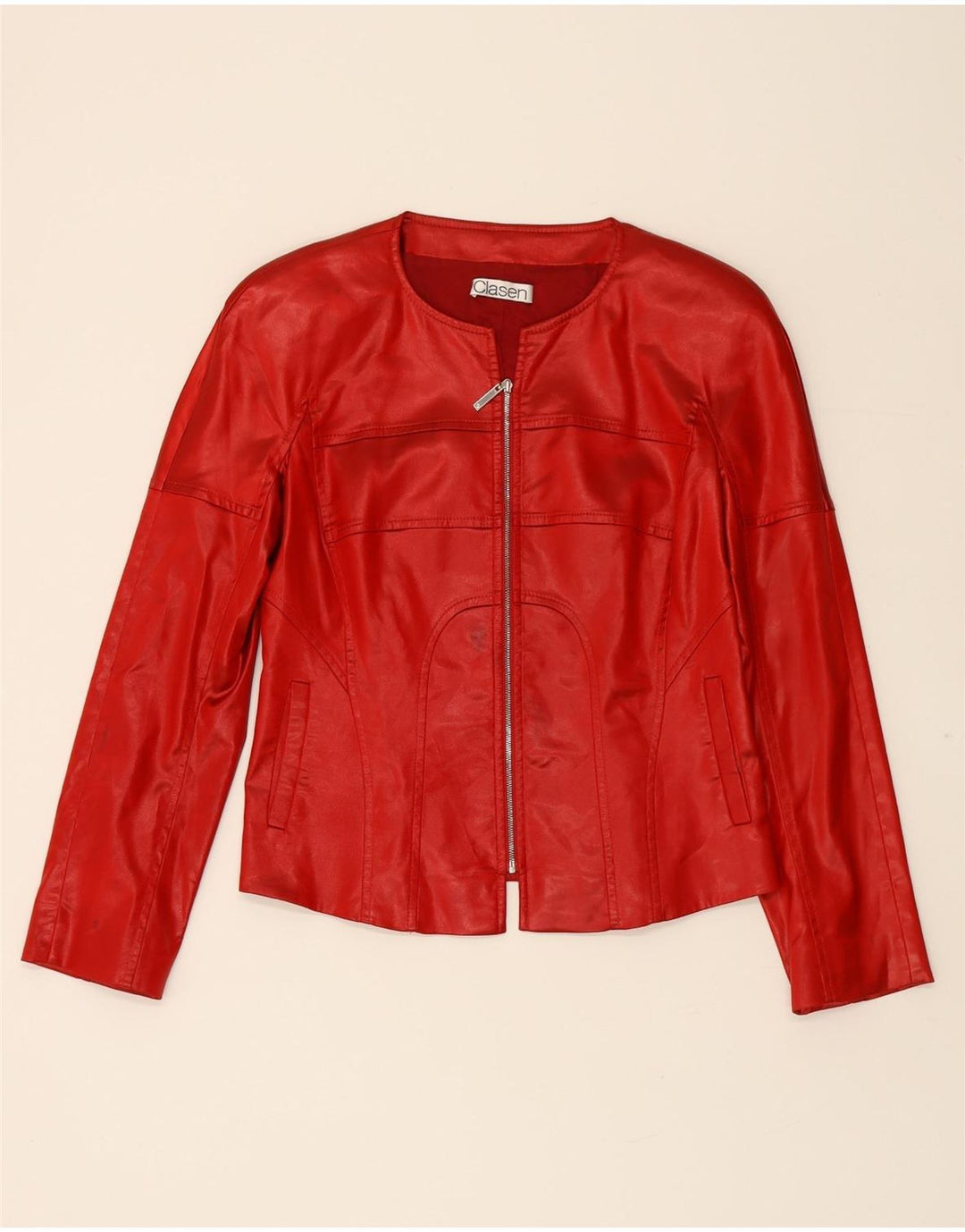 VINTAGE Womens Bomber Jacket UK 12 Medium Red Acetate Vintage Vintage and Second-Hand Vintage from Messina Hembry 