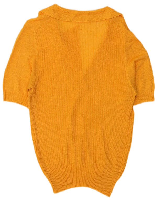 Vintage Damen Kurzarm Rollkragenpullover Pullover UK 10 Small Gelb
