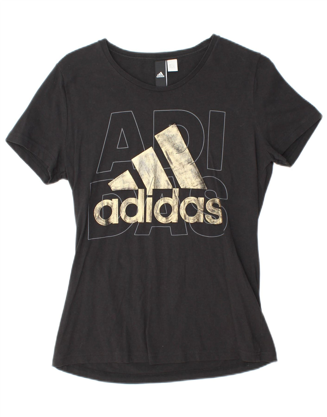 ADIDAS Damen Grafik T-Shirt Top UK 12 Medium Schwarz